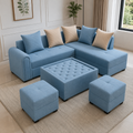 sky blue Sectional Sofa with  Ottomans