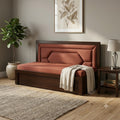Rust Diamond-Quilted Sofa cum Bed with Storage - image 2