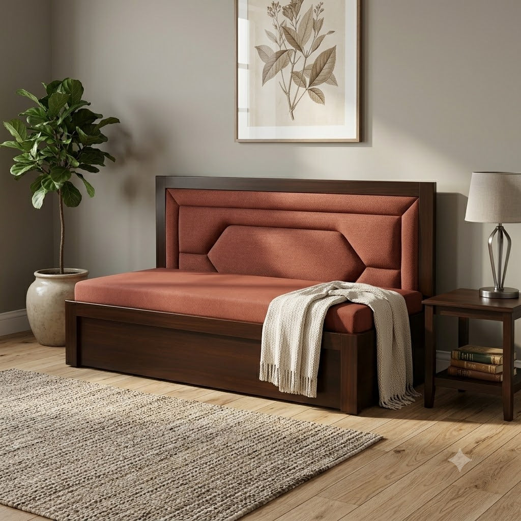 Rust Diamond-Quilted Sofa cum Bed with Storage - image 2