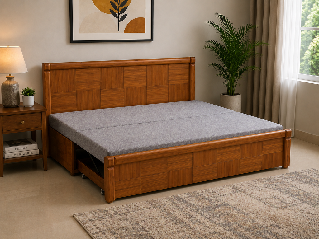 Grey Parquet-Panel Sofa cum Bed with Storage - image 3