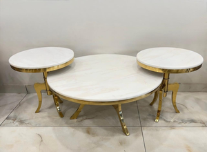Marble-Top Nesting Table Set with Gold Base – Model 960 - image 1