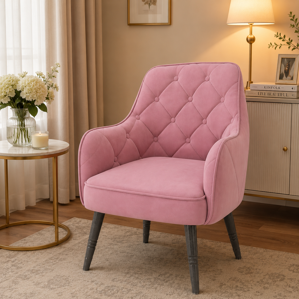 Dusty Pink Tufted Velvet Armchair