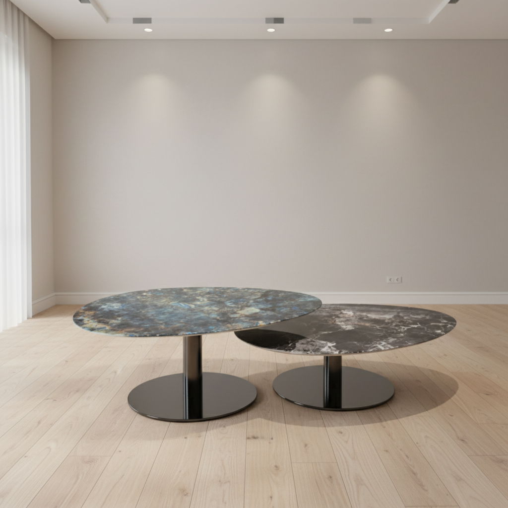 Rectangular Stone-Top Coffee Table with Wood Base – Model A-1 - image 1