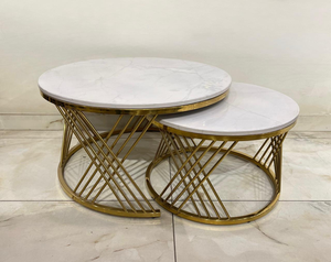 Round Marble-Top Coffee Table with Gold Base – Model A-74 - image 1