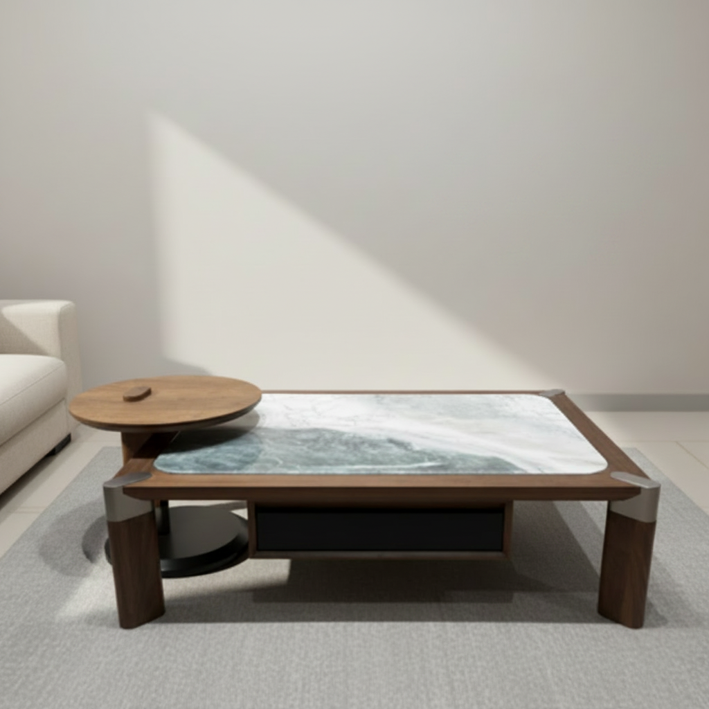 Round Marble-Top Coffee Table with Black Metal Base – Model C-2501 - image 1