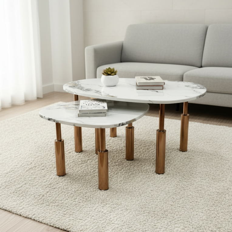 Round Marble-Top Side Table with Black Metal Base – Model C-653 - image 1