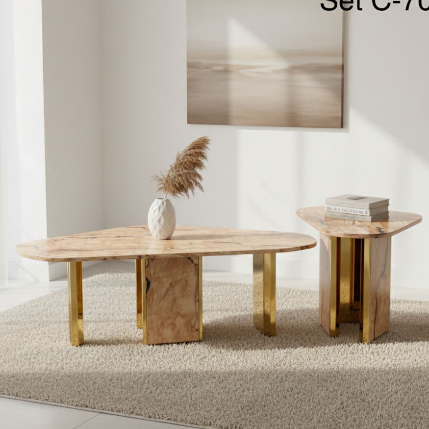 Round Marble-Top Coffee Table with Black Metal Base – Model C-705 - image 1