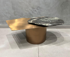 Rectangular Stone-Top Coffee Table with Black Metal Base – Model C-711 - image 1