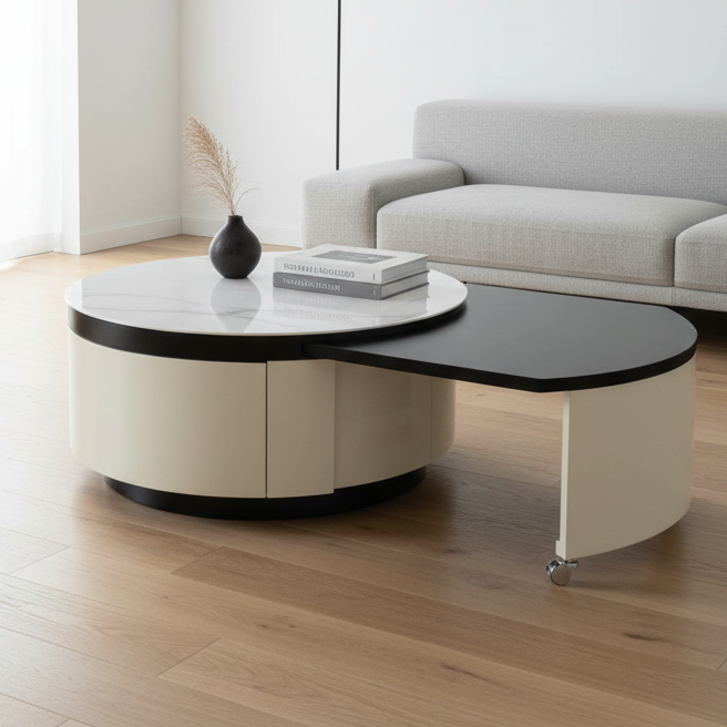 Rectangular Marble-Top Coffee Table with Wood Base – Model CT-33 - image 1