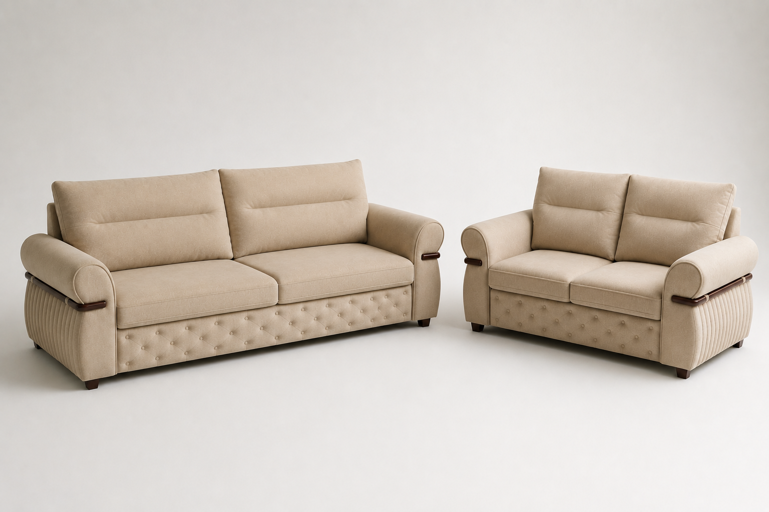 Beige Diamond-Tufted Classic Sofa