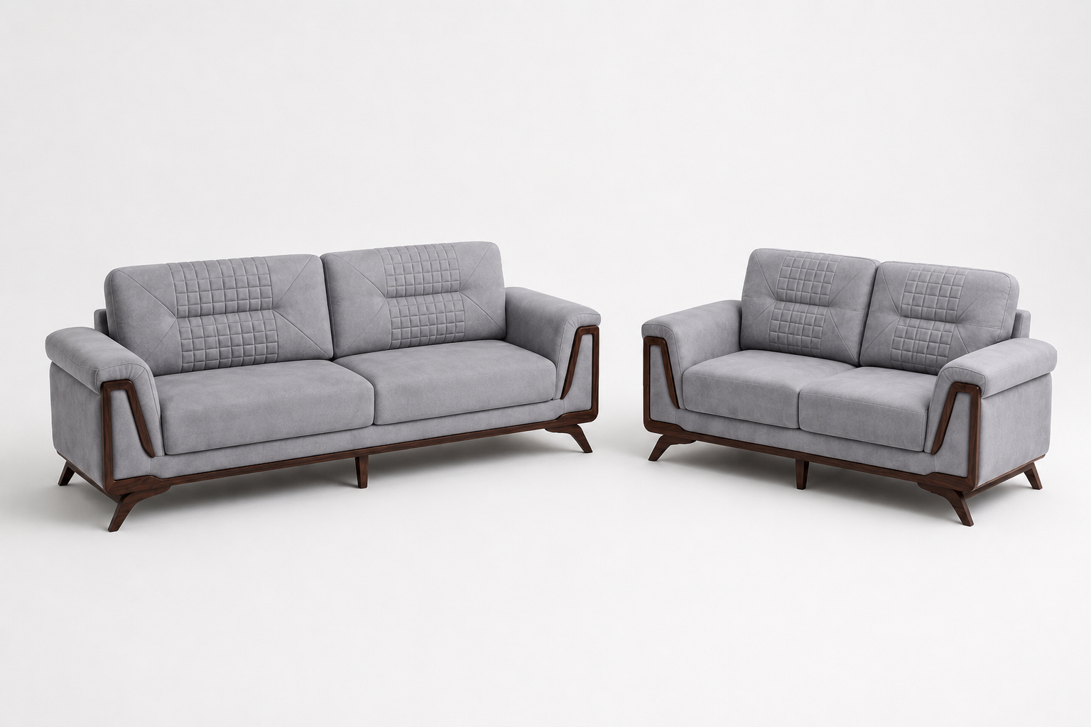 Grey Woven Diamond-Stitched Mid-Century Sofa