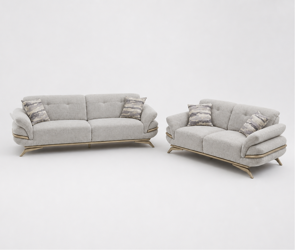 Silver Textured Glam Sofa with Gold Trim Base