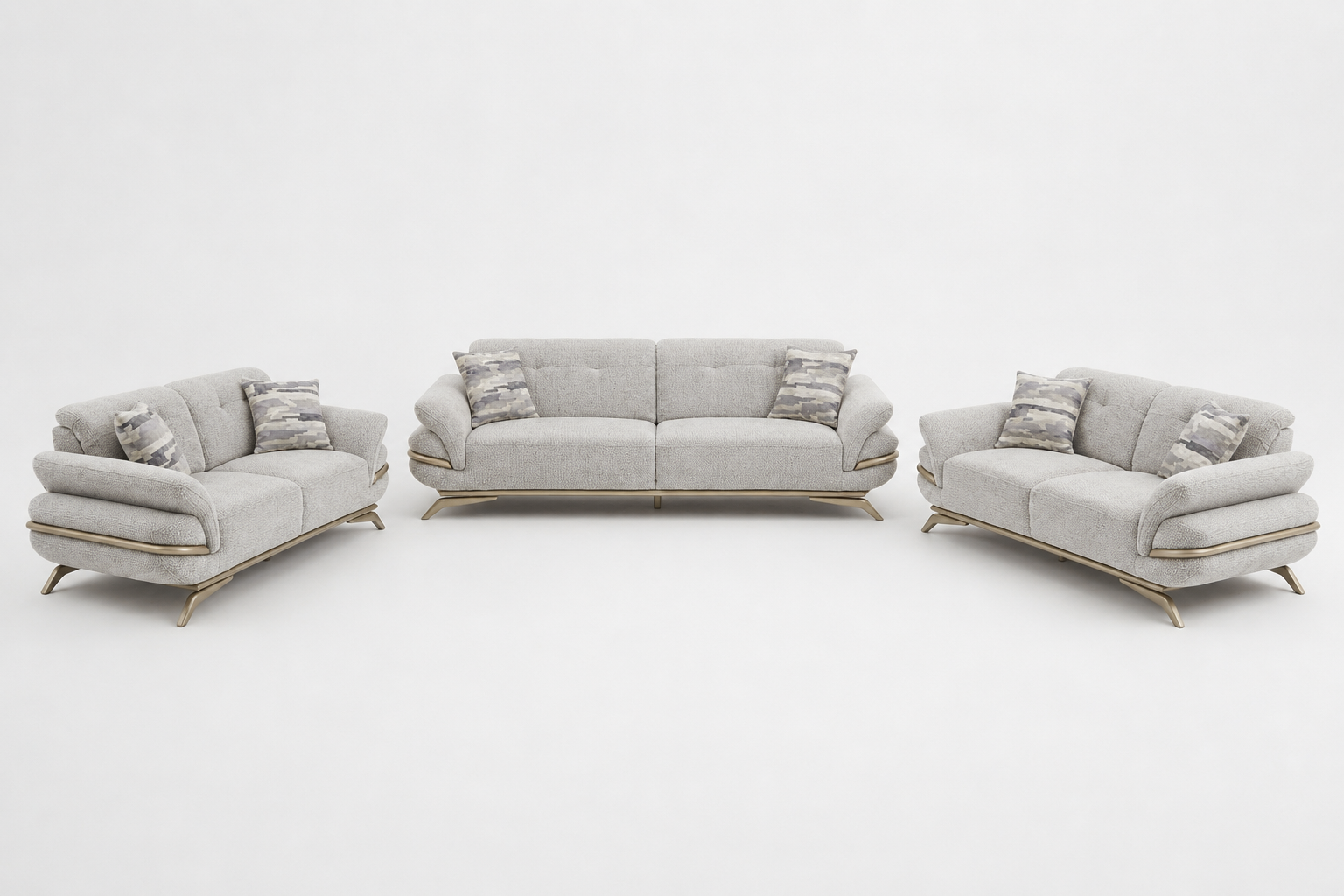 Silver Textured Glam Sofa with Gold Trim Base