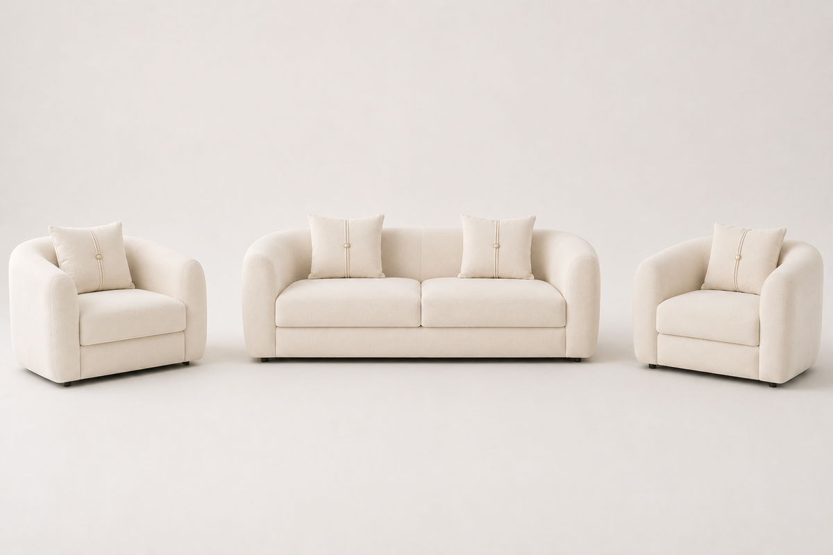 Cream Boucle Curved Sofa