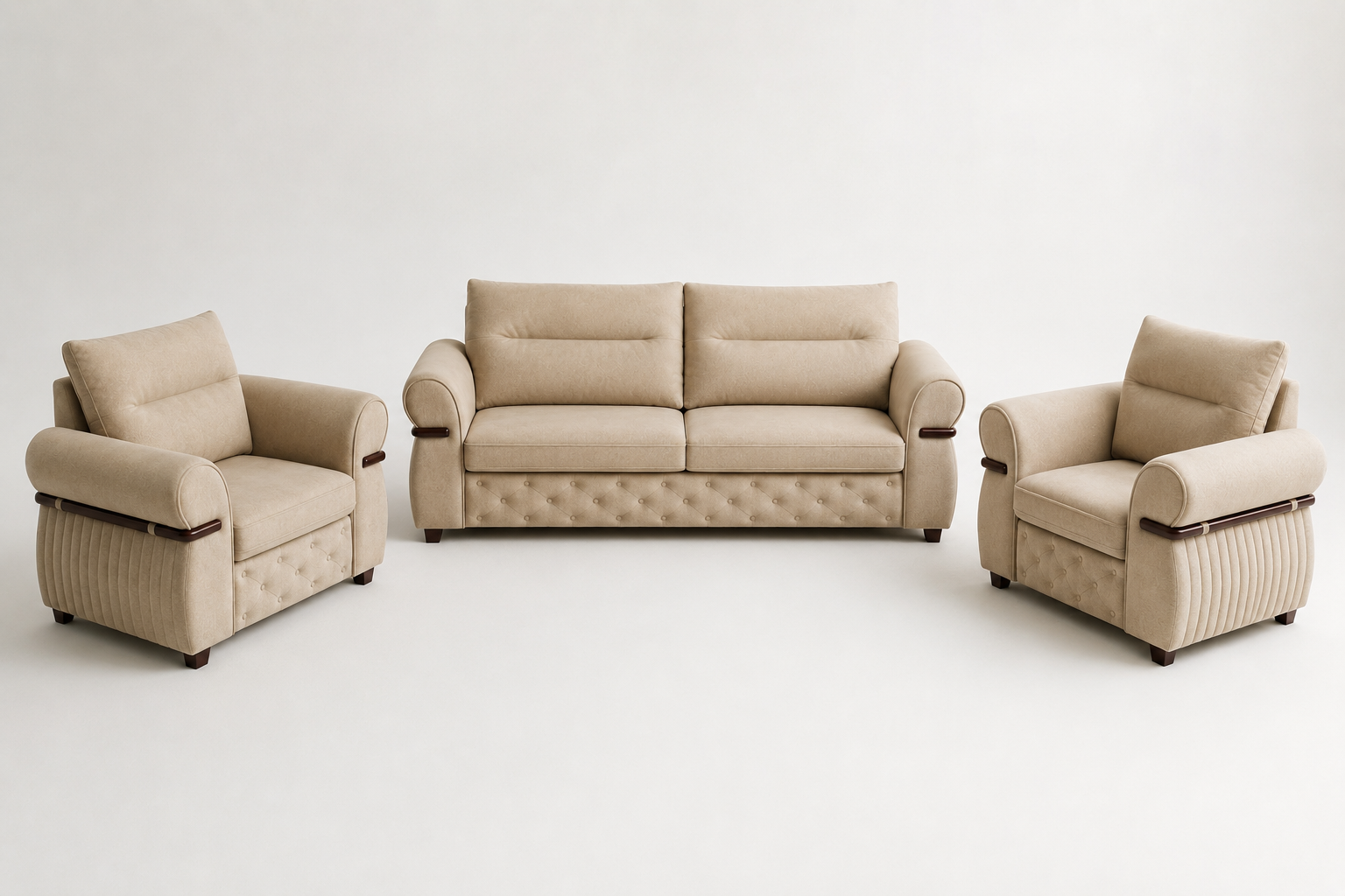 Beige Diamond-Tufted Classic Sofa