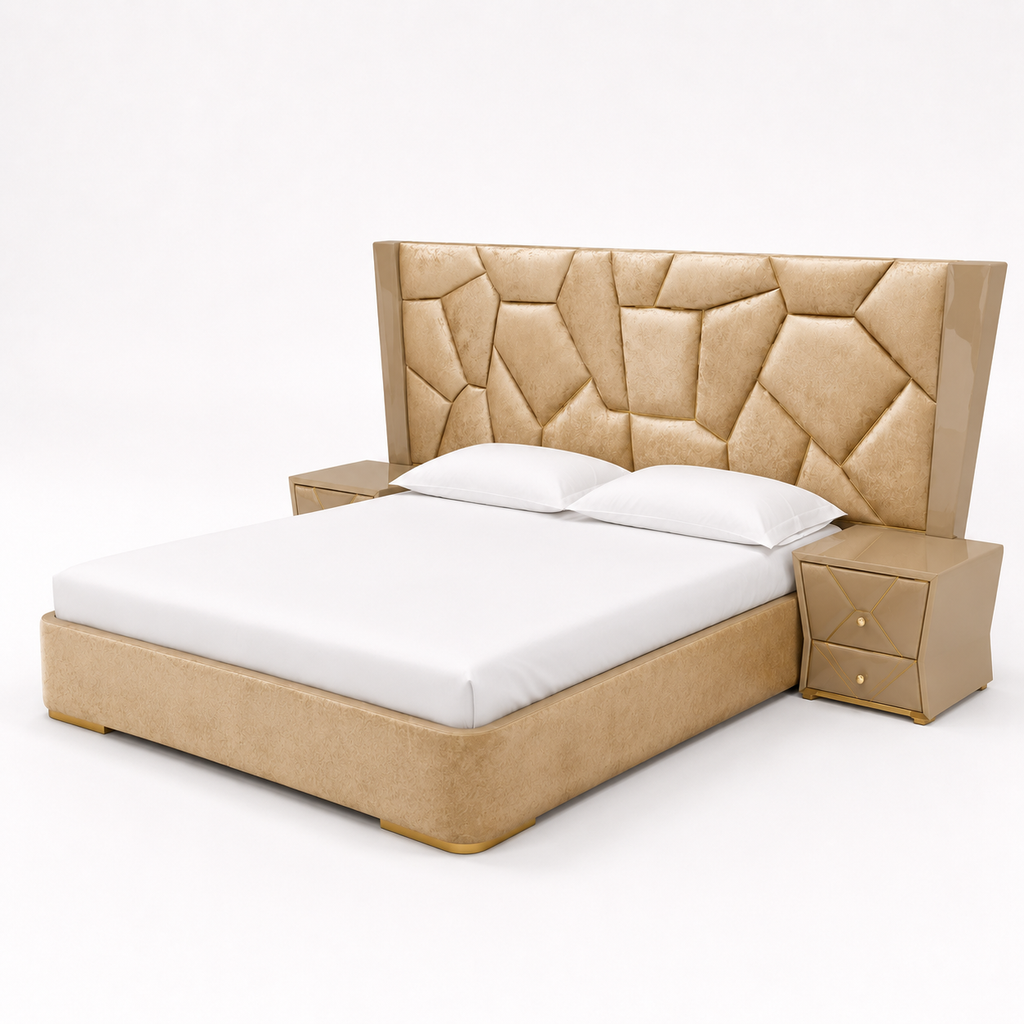 Beige Stone-Pattern Scalloped Glam Bed - image 2