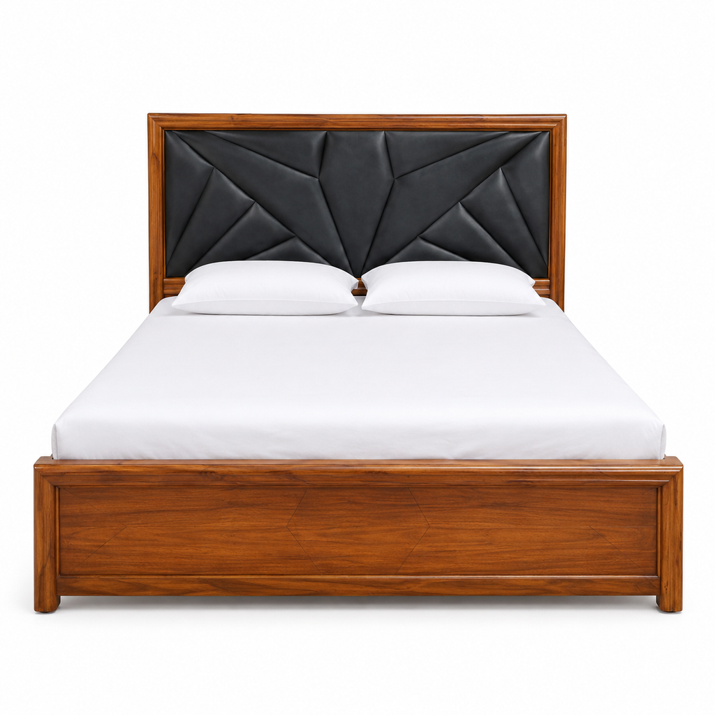 Black Diamond-Quilted Chevron Wooden Bed - image 1