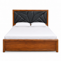 Black Diamond-Quilted Chevron Wooden Bed - image 1