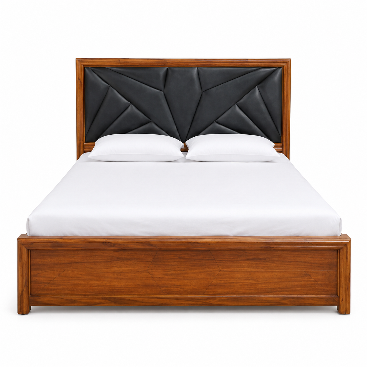 Black Diamond-Quilted Chevron Wooden Bed - image 1