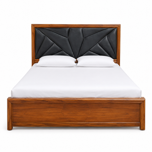 Black Diamond-Quilted Chevron Wooden Bed - image 1