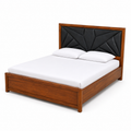 Black Diamond-Quilted Chevron Wooden Bed - image 1