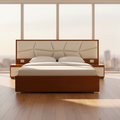 White Diamond-Tufted Leather Teak Bed with Nightstands - image 1