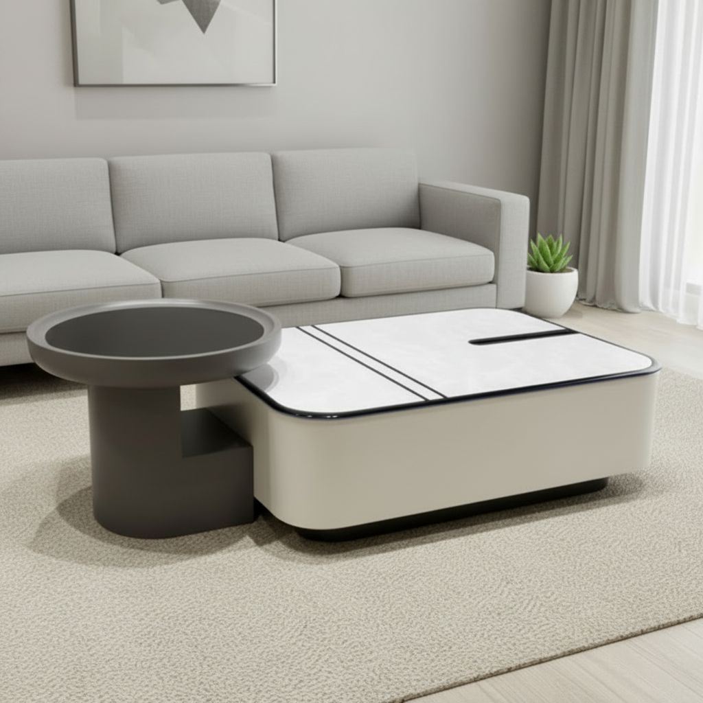 Rectangular Marble-Top Coffee Table with Black Metal Base – Model F-53 - image 1