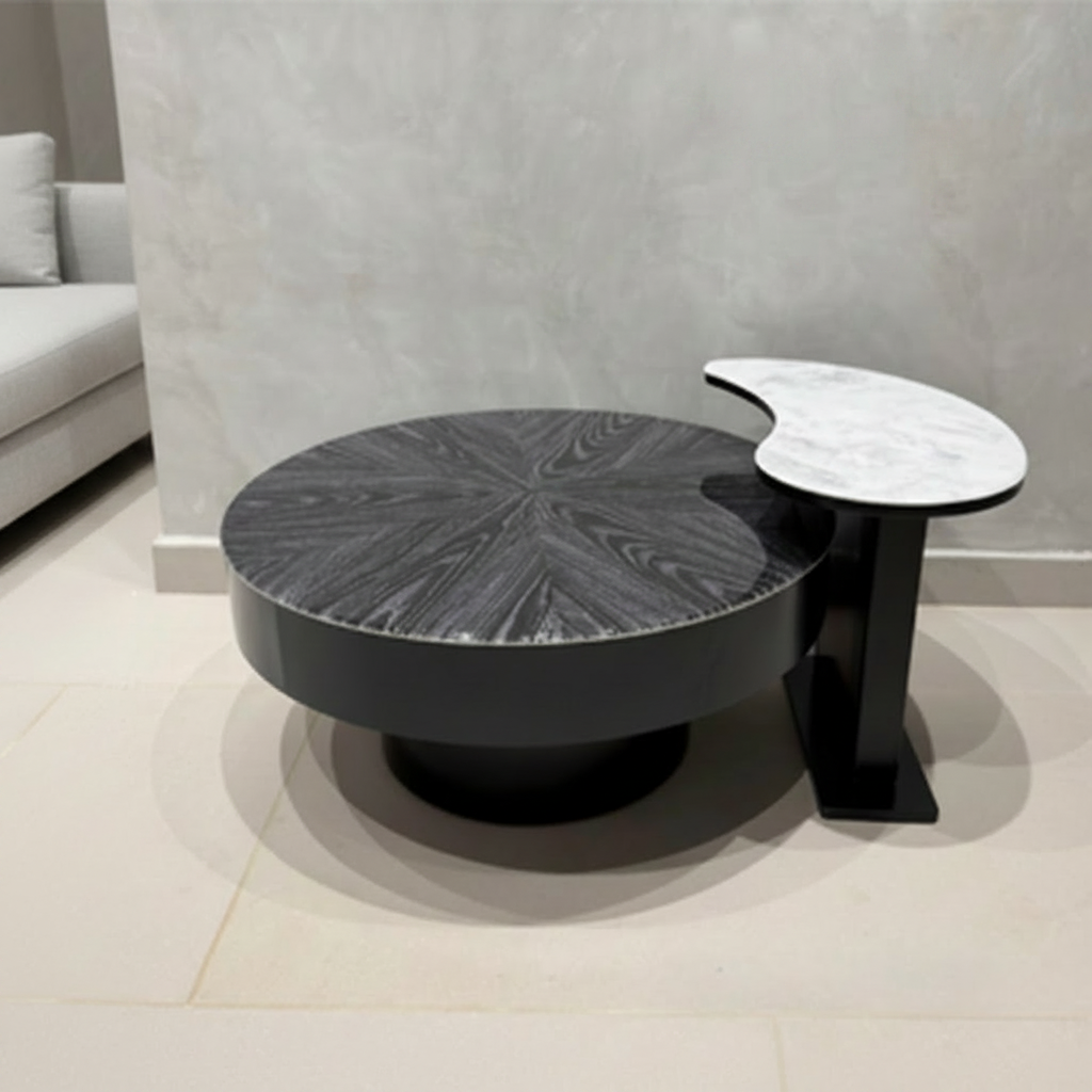 Rectangular Marble-Top Coffee Table with Wood Base – Model F-55 - image 1