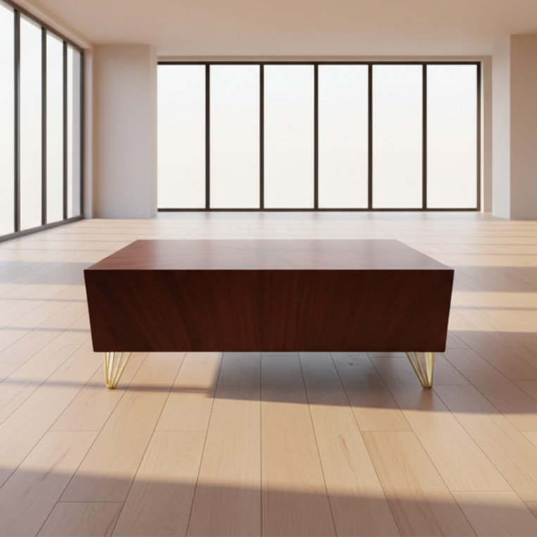 Rectangular Marble-Top Coffee Table with Wood Base – Model FF-02 - image 1
