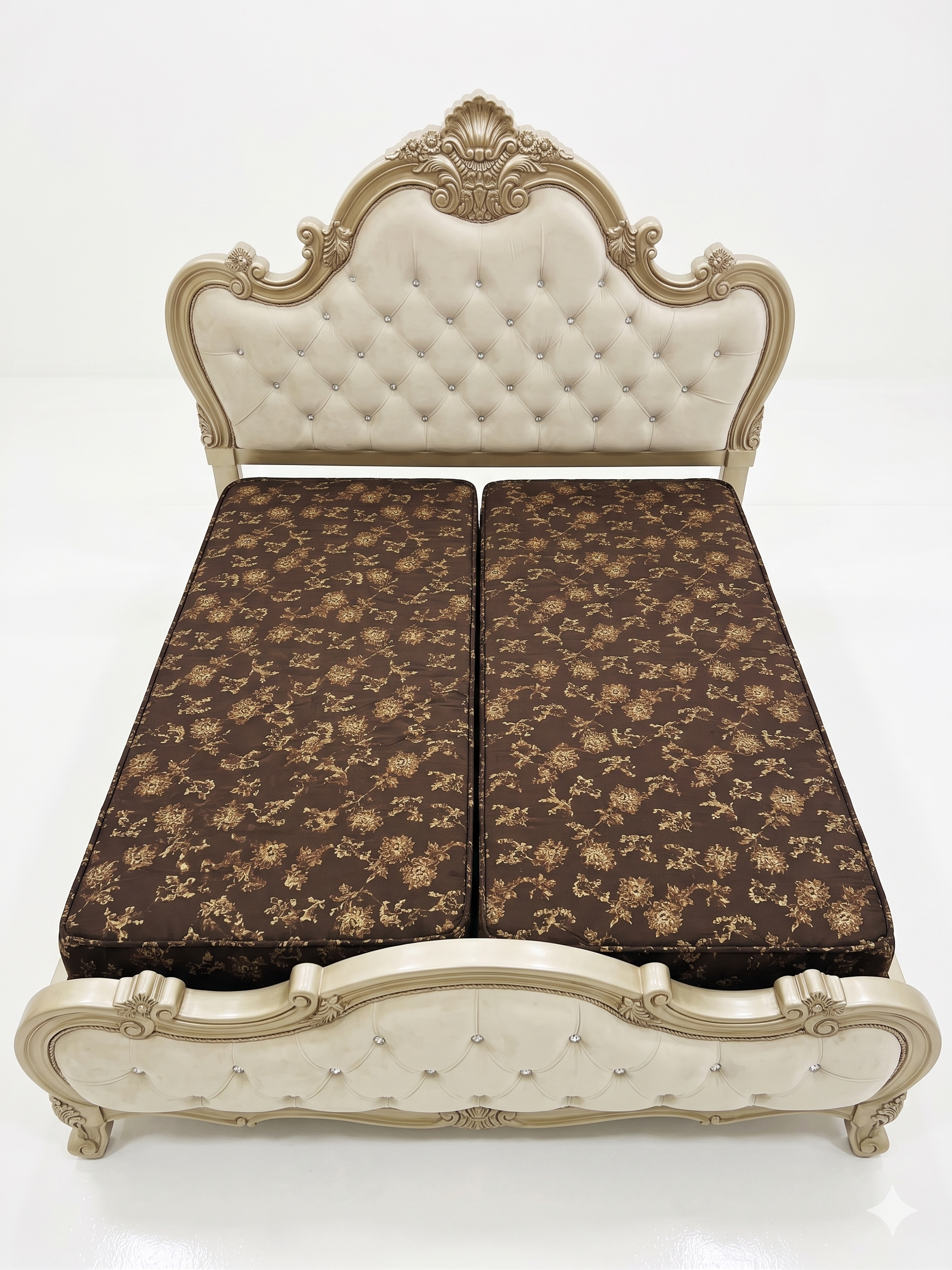Luxury Ornate Gold Carved Button-Tufted Upholstered Bed