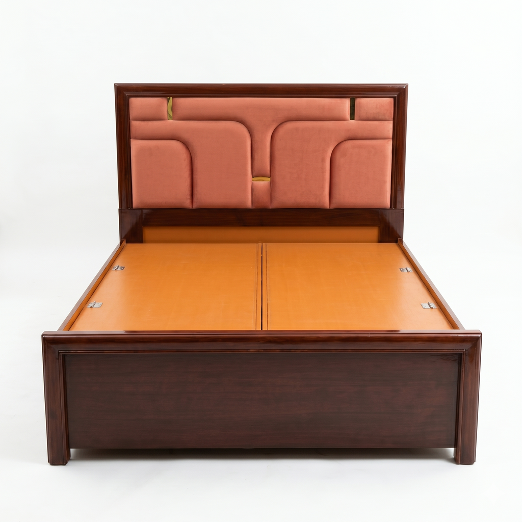Terracotta Channel-Tufted Wooden Bed - image 1