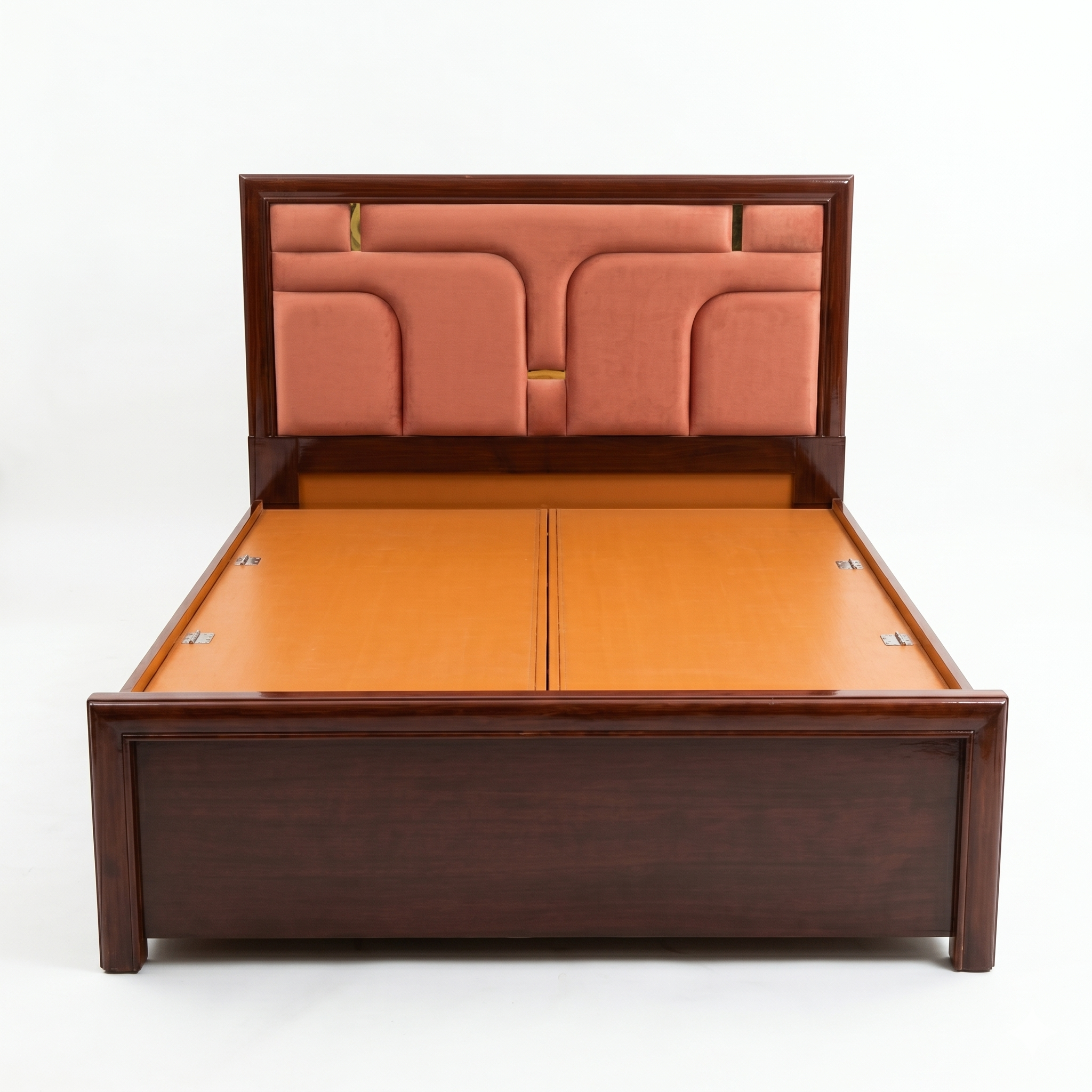 Terracotta Channel-Tufted Wooden Bed - image 1