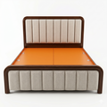 Dark Wood Channel-Tufted Beige Padded Bed - image 1
