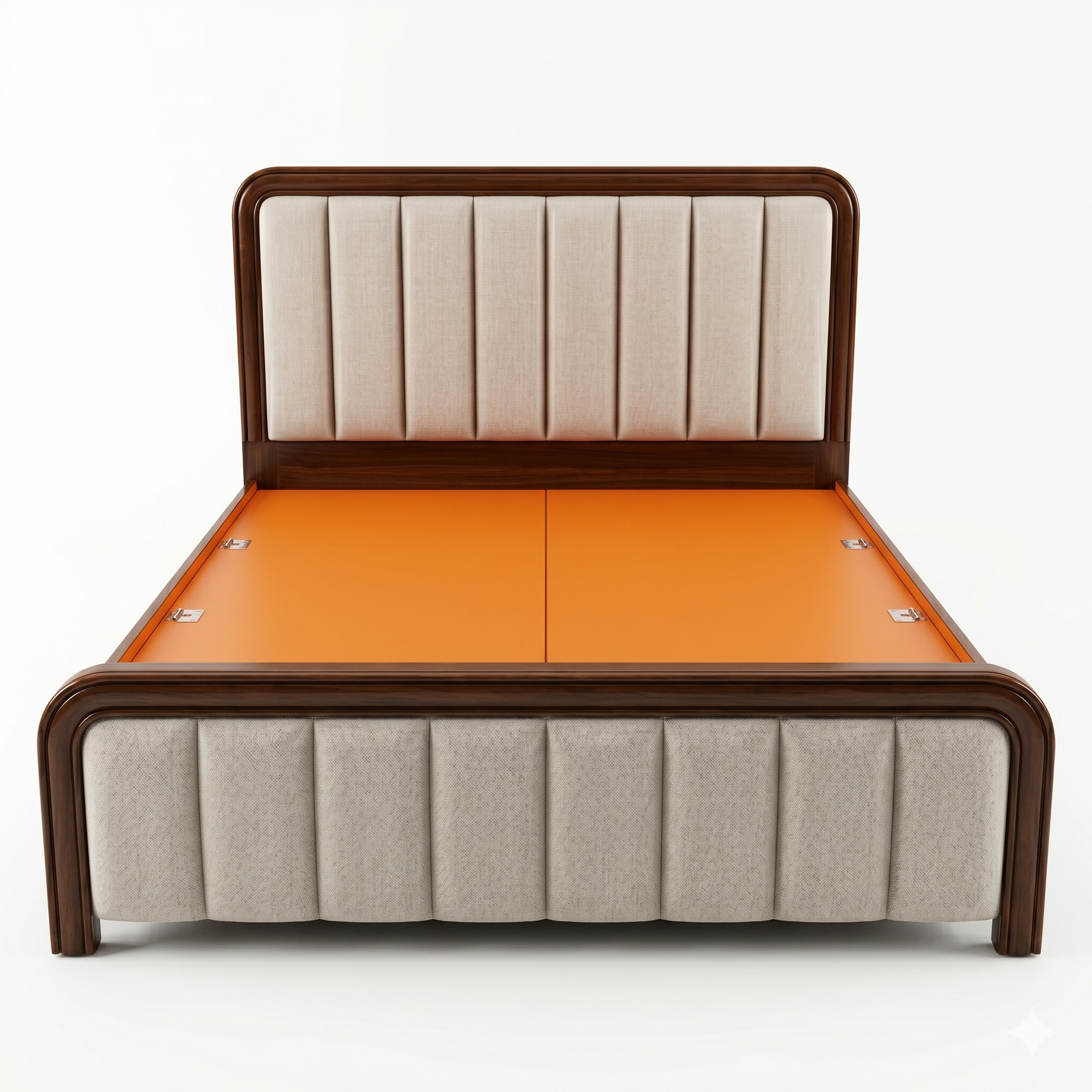 Dark Wood Channel-Tufted Beige Padded Bed - image 1