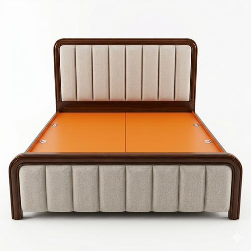 Dark Wood Channel-Tufted Beige Padded Bed - image 2