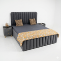 Charcoal Grey Channel-Tufted Bed with Nightstand - image 1
