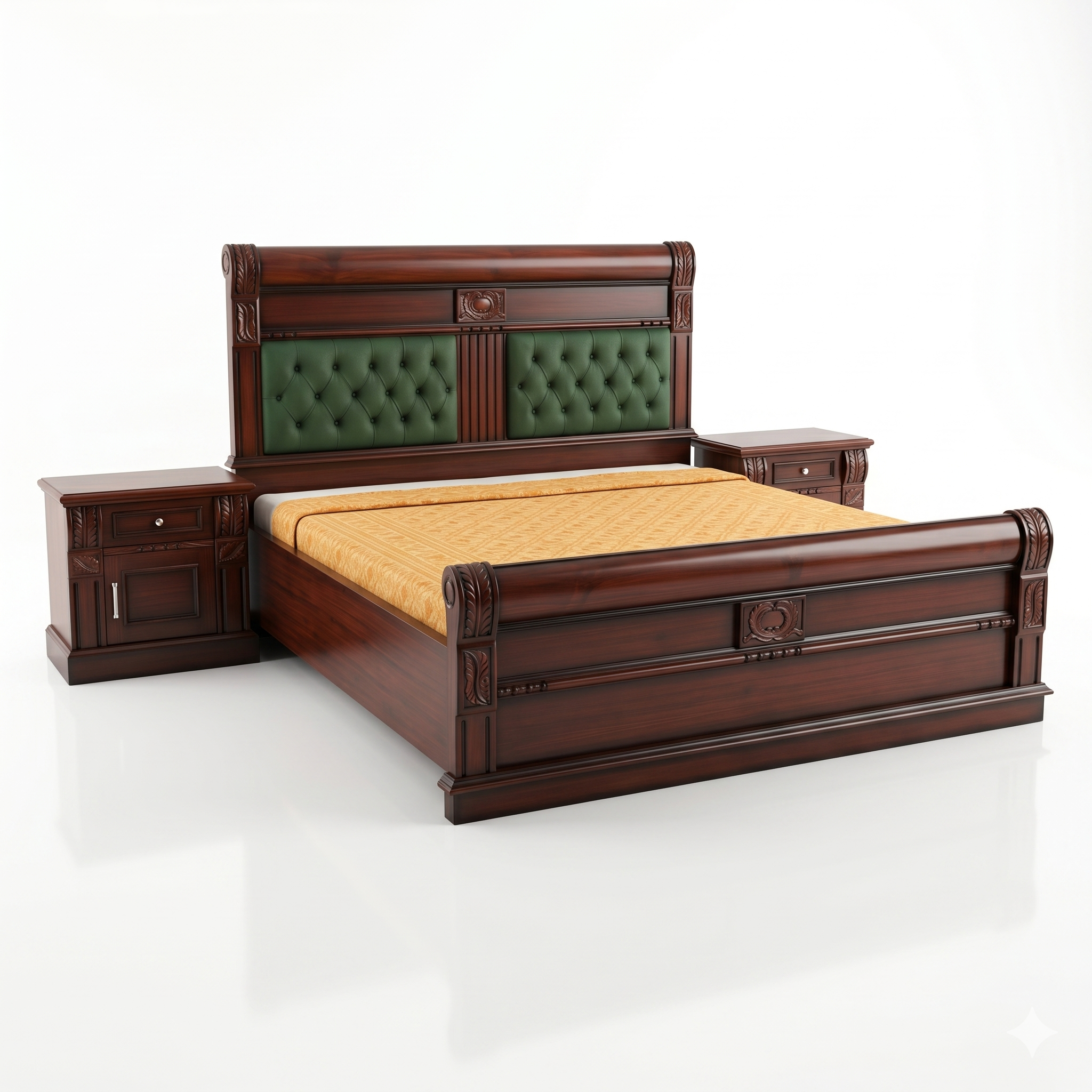 Green Tufted Panel Wooden Bed with Nightstands - image 1