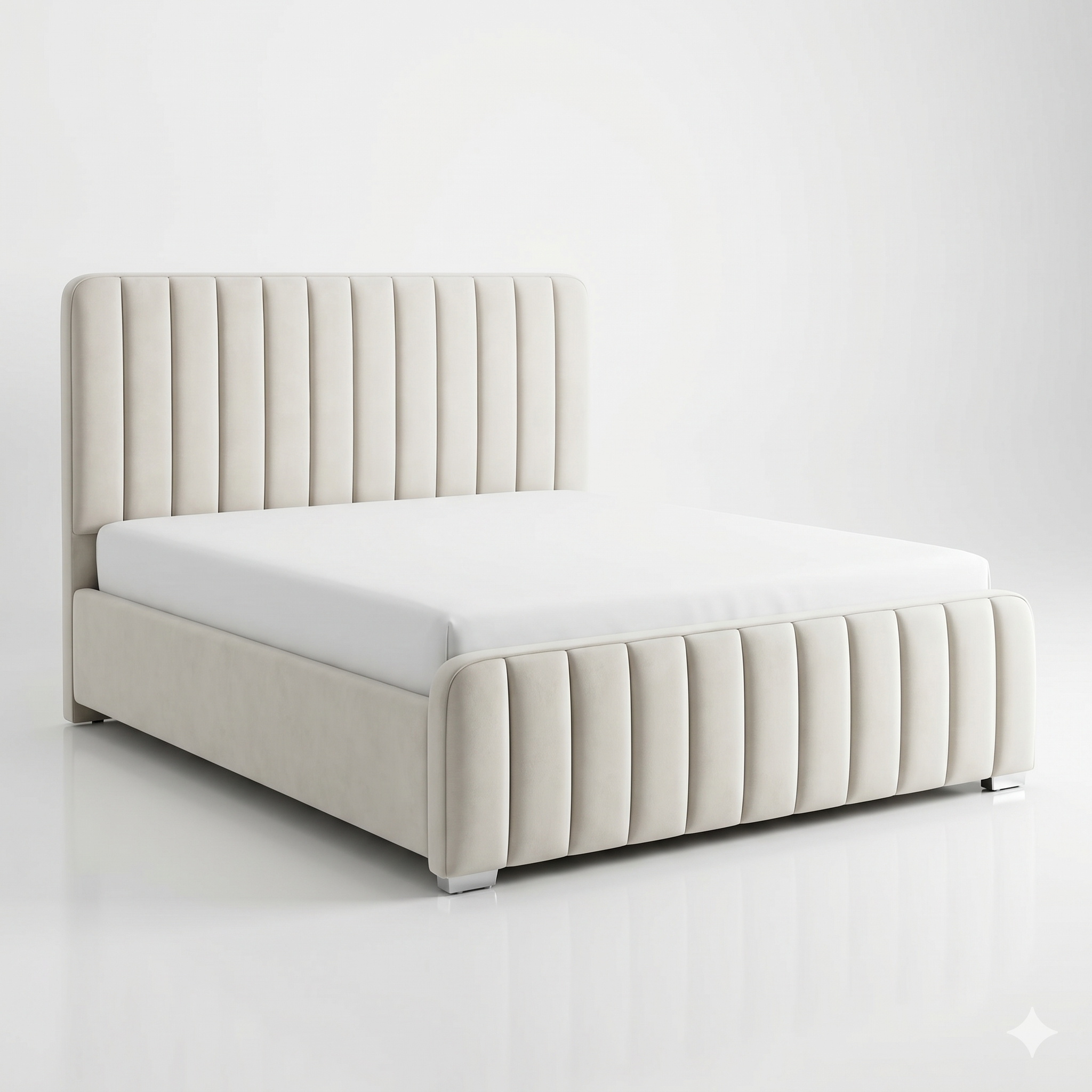 Ivory Channel-Tufted Curved Bed - image 1