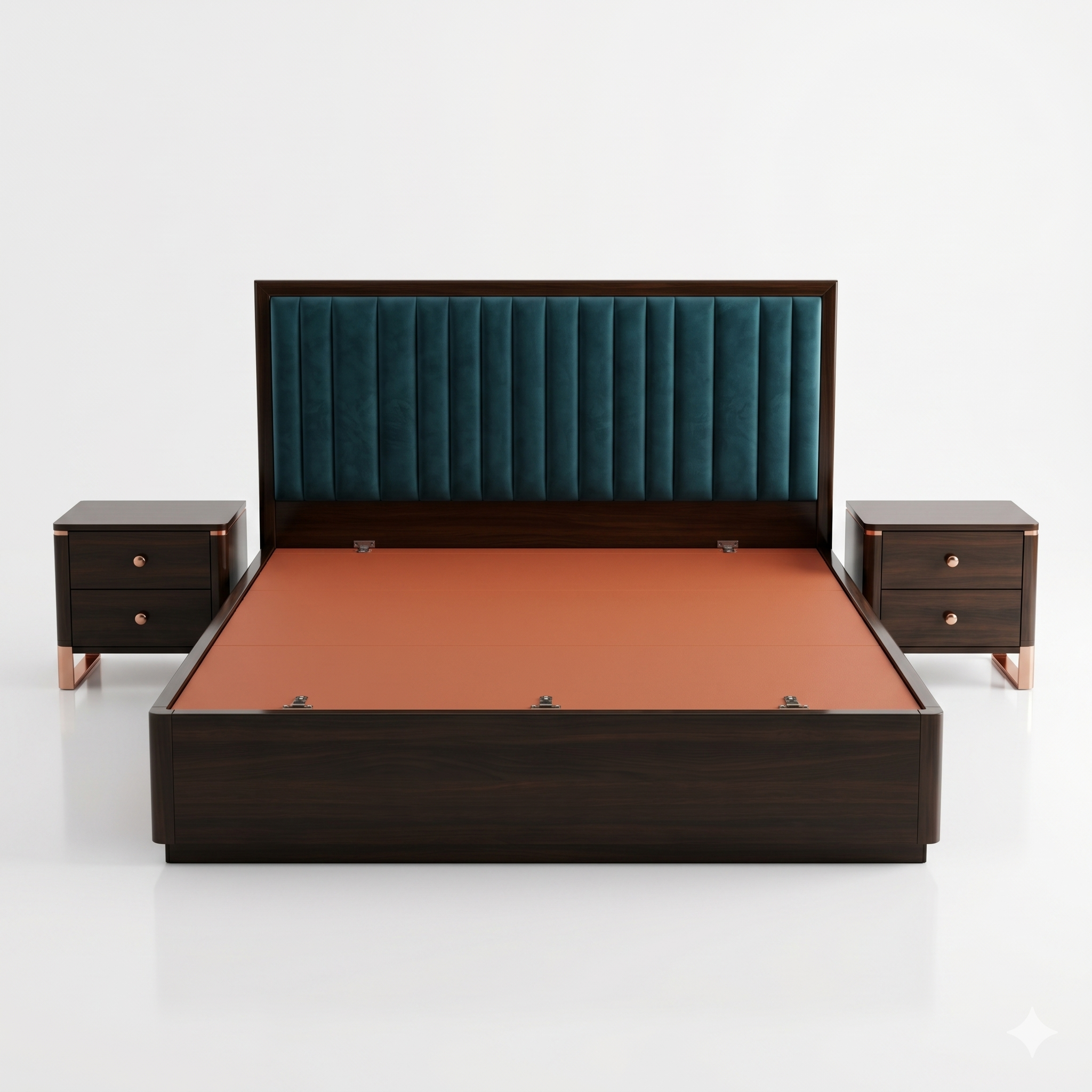 Teal Green Channel-Tufted Wooden Bed with Nightstands - image 1