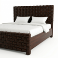 Dark Wood Basket-Weave Bed - image 1