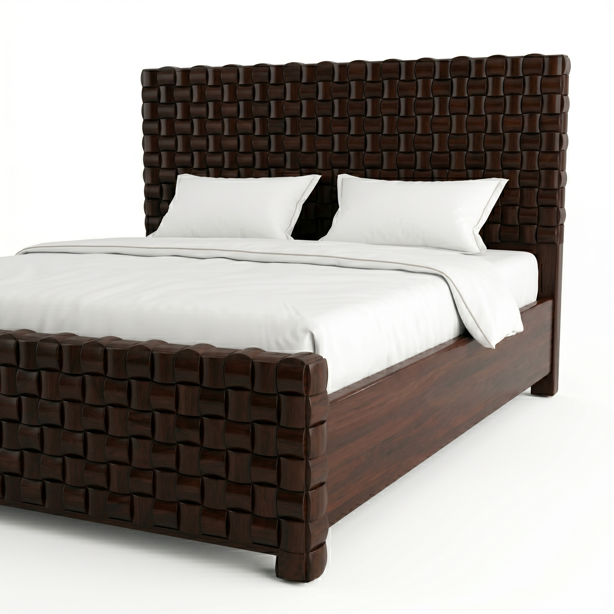Dark Wood Basket-Weave Bed - image 2