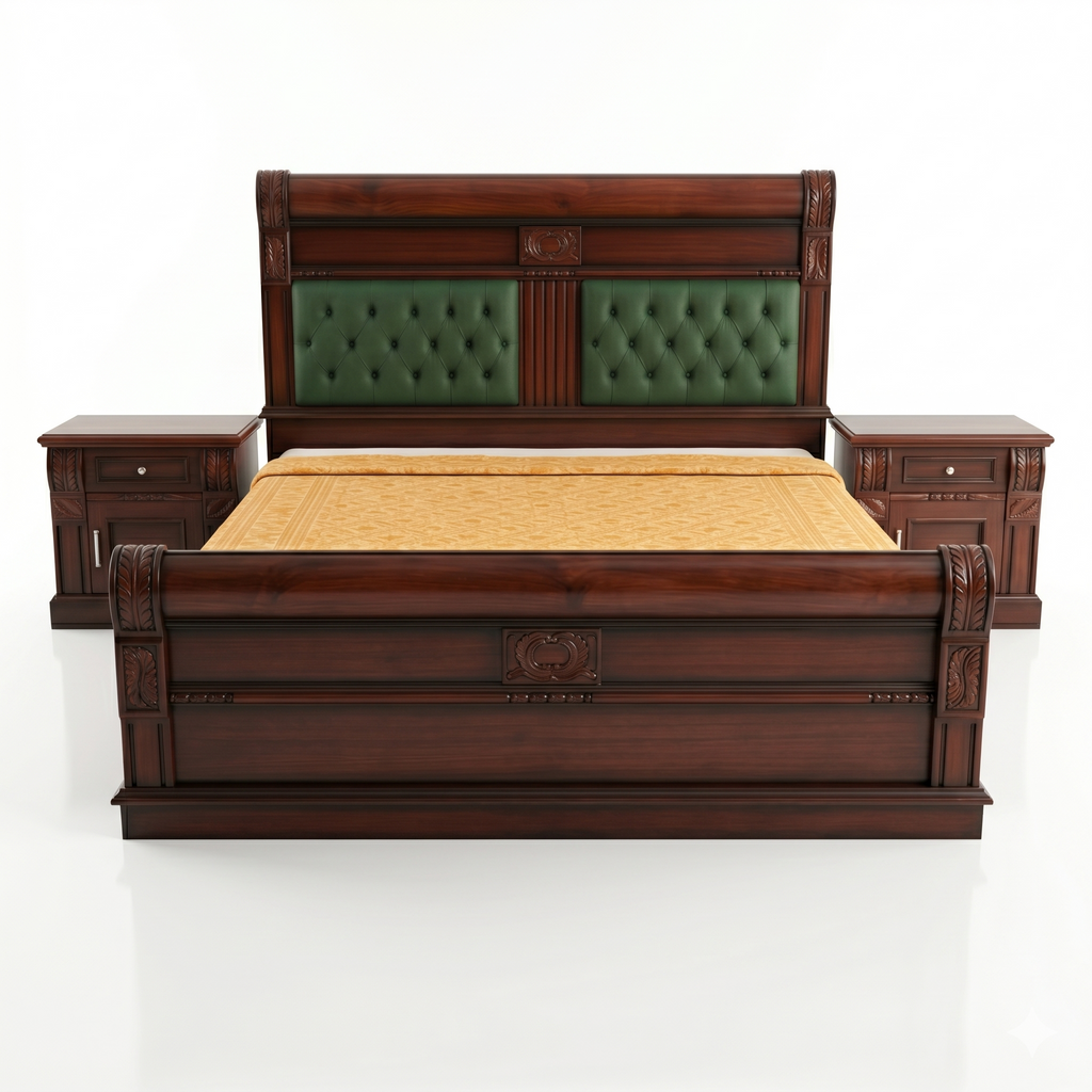 Green Tufted Panel Wooden Bed with Nightstands - image 2