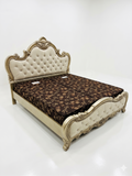 Luxury Ornate Gold Carved Button-Tufted Upholstered Bed
