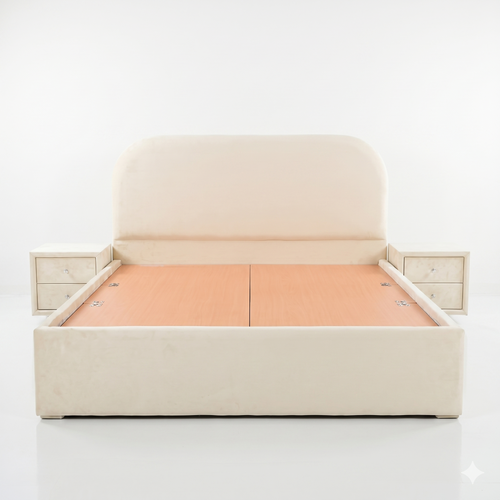Cream Curved Upholstered Bed - image 2