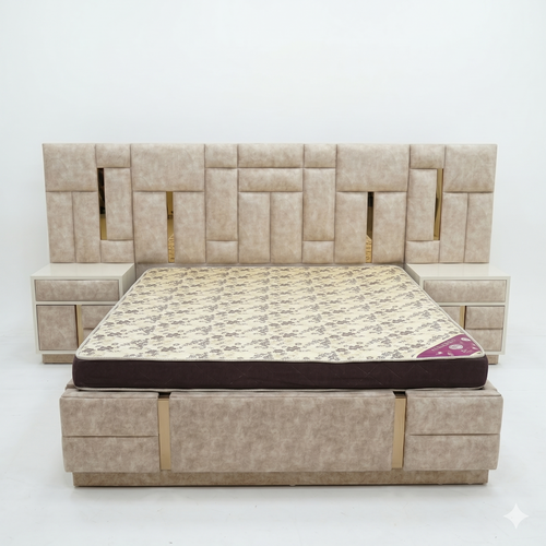 Cream Basket-Weave Upholstered Storage Bed - image 2