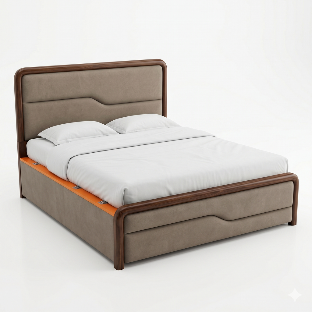 Taupe Curved Upholstered Bed - image 1