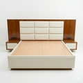 Ivory Tufted Square-Panel Bed with Wood Nightstands - image 1