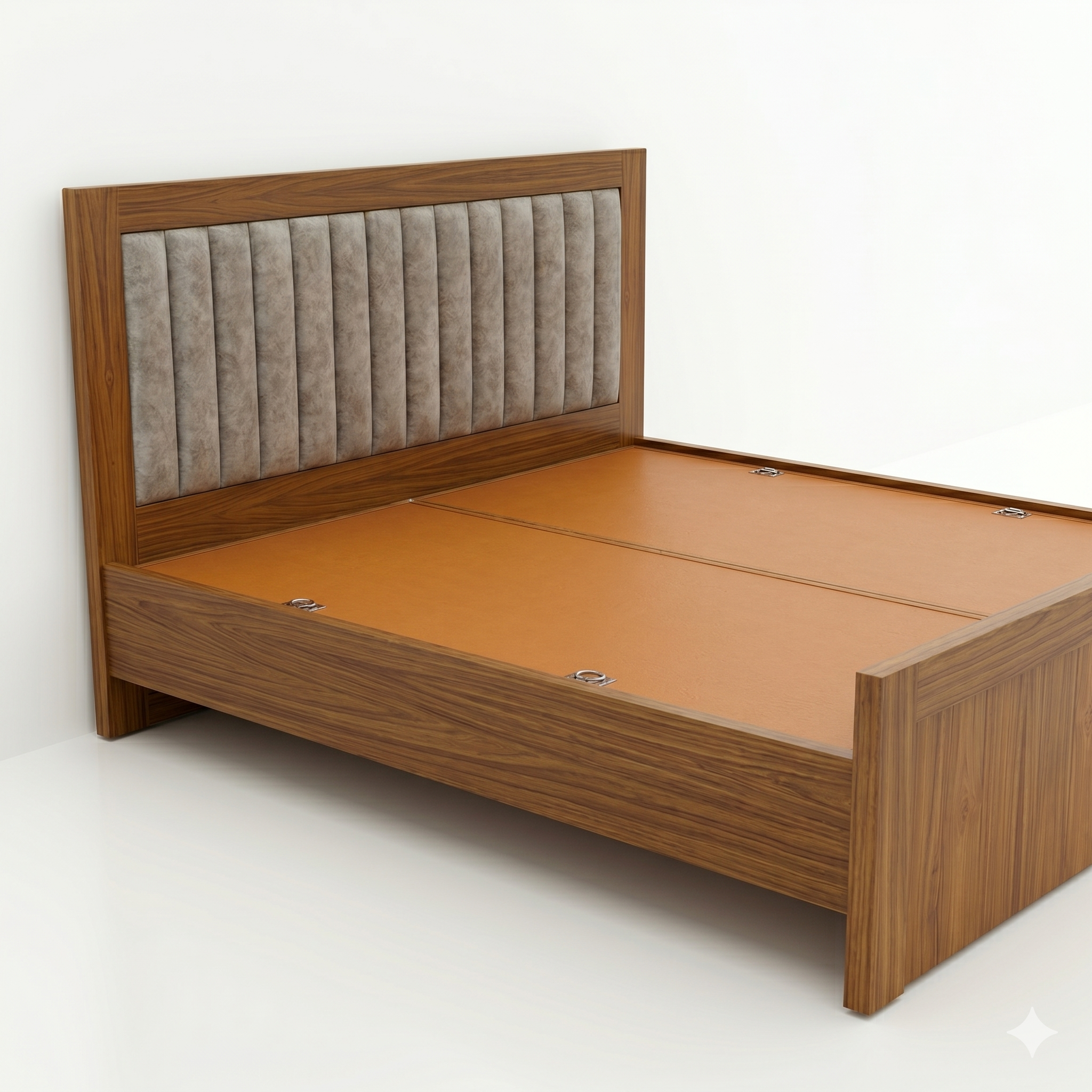 Light Oak Channel-Tufted Grey Fabric Bed - image 1