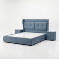 Slate Blue Tufted Square-Panel Bed with Nightstands - image 1