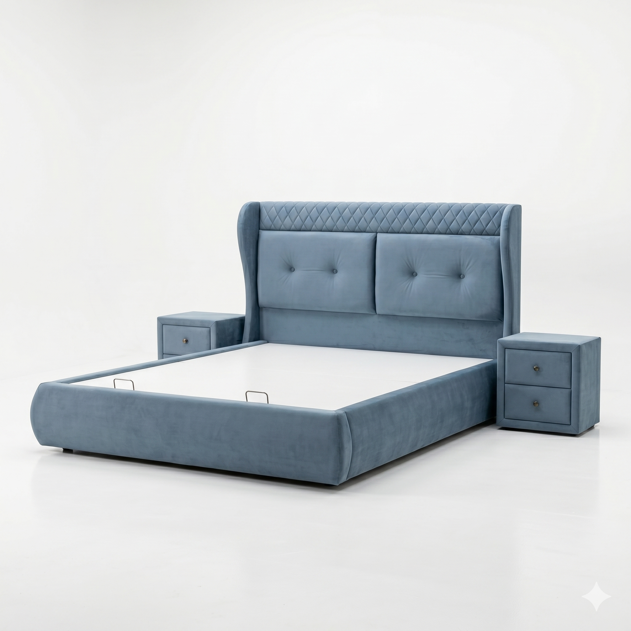 Slate Blue Tufted Square-Panel Bed with Nightstands - image 1